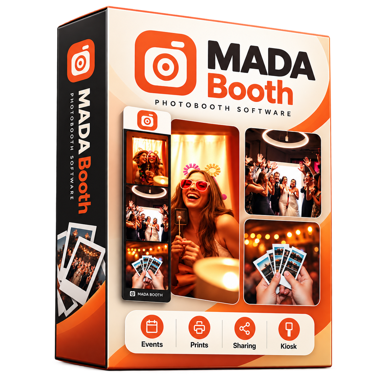 MADA Booth photobooth software, productverpakking met events, prints, sharing en kiosk